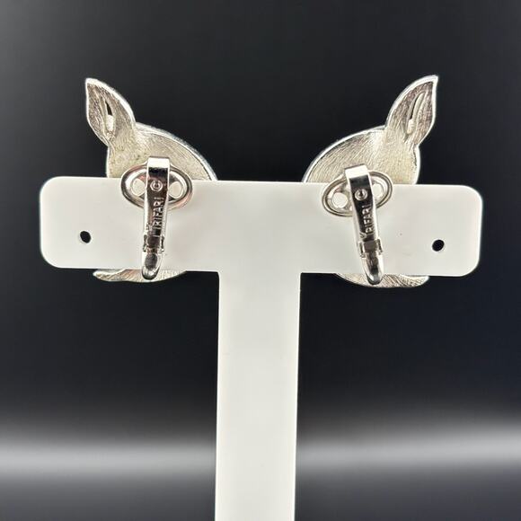 Signed Trifari Vintage Silver Tone Twisted Leaf Clip On Earrings 2.25" - Picture 4 of 4